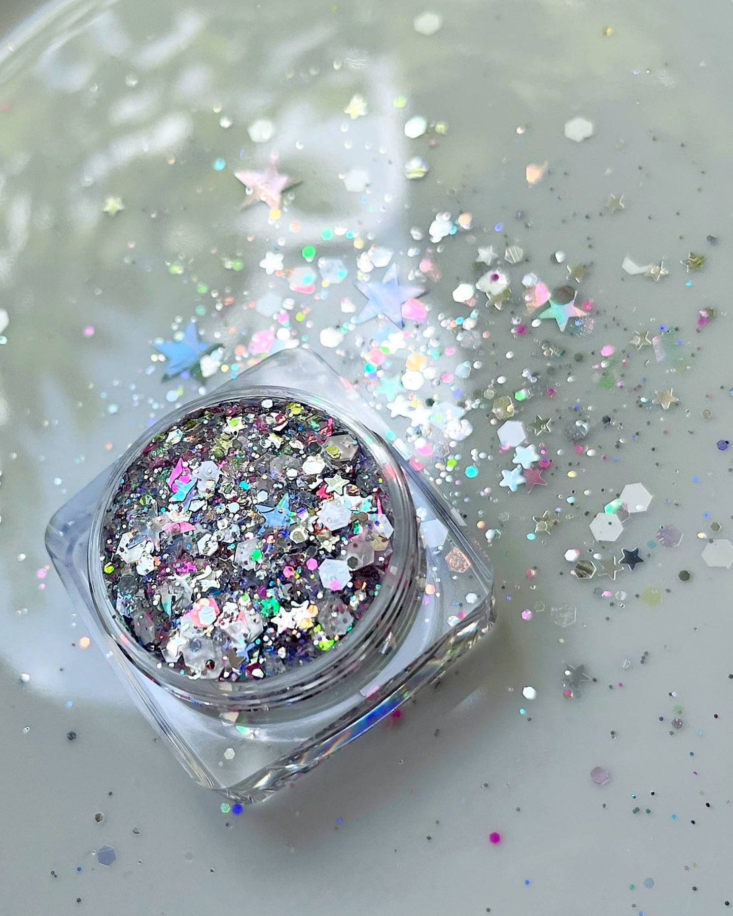 Nola Glitter Goddess - Silver Stars Disco Girl Face and Body Glitter Gel