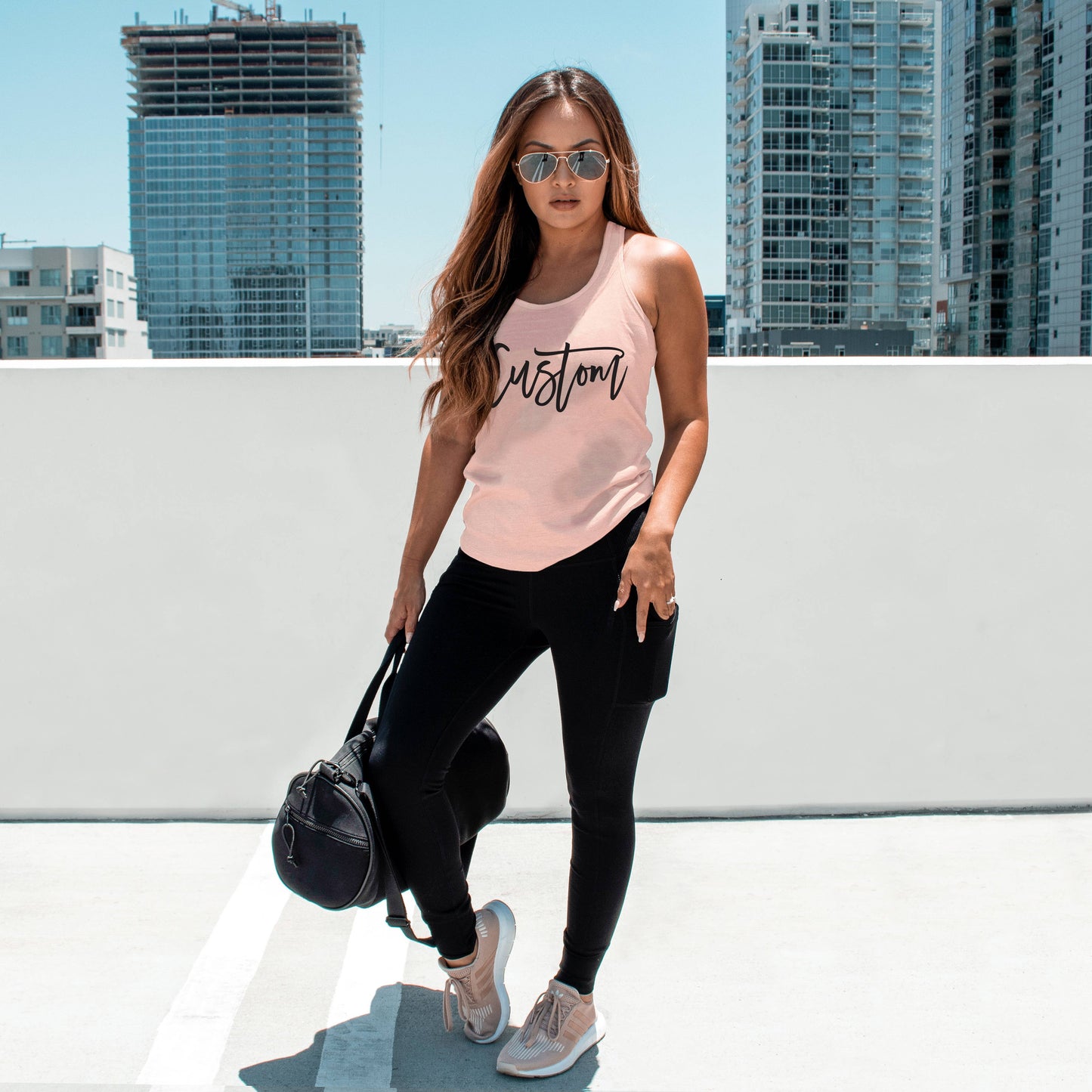 Nobullwoman Apparel - CUSTOM Small Business Racerback Tanks - Yoga, Pilates & More: Tahiti Blue / L