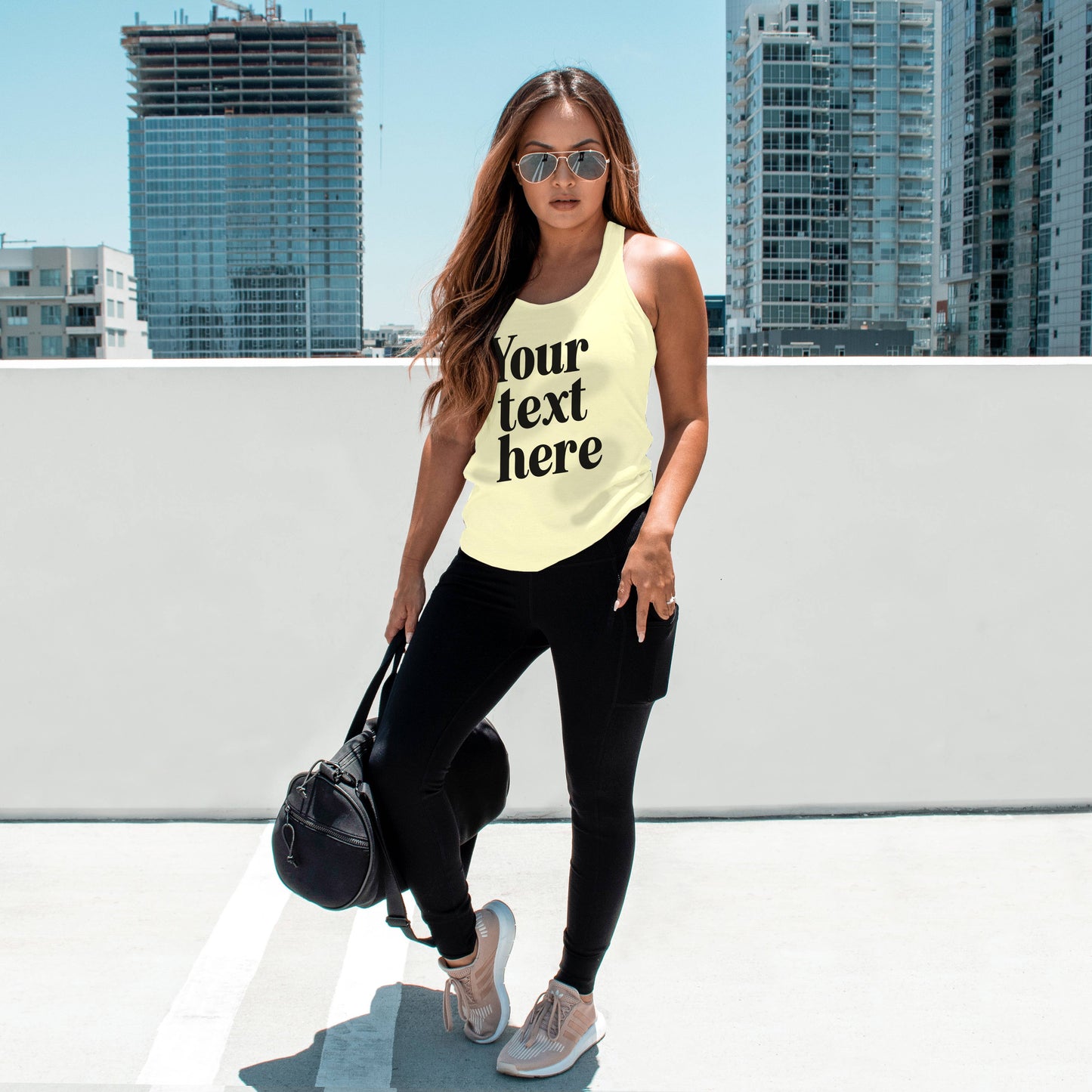 Nobullwoman Apparel - CUSTOM Small Business Racerback Tanks - Yoga, Pilates & More: Tahiti Blue / L