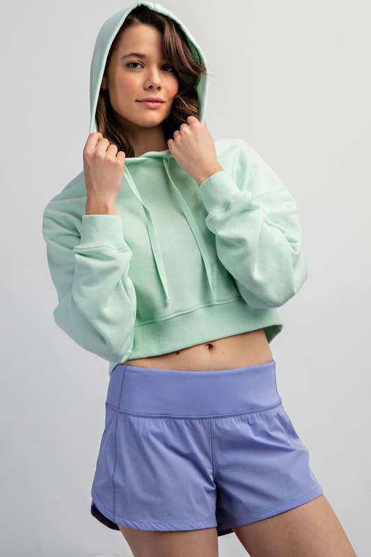 Sunday Morning - J123137 LONG-SLEEVE FRENCH TERRY HOODIE CROP JACKET: MINT / S-M-L (2-2-2)