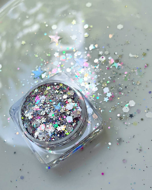 Nola Glitter Goddess - Silver Stars Disco Girl Face and Body Glitter Gel