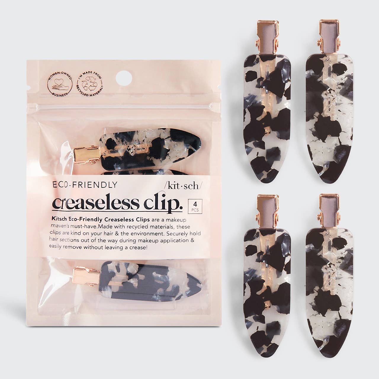 KITSCH - Eco-Friendly Creaseless Clips 4pc Set - Black Terrazzo