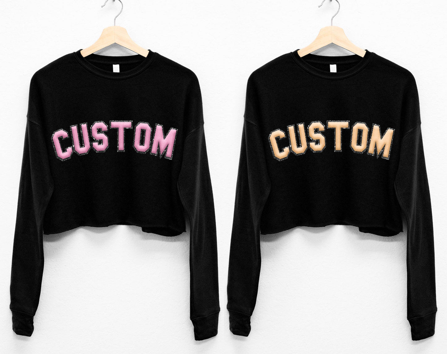 Nobullwoman Apparel - CUSTOM Embossed BLOCK Puff Print & GLITTER Crop Sweatshirt: Hot Pink / S