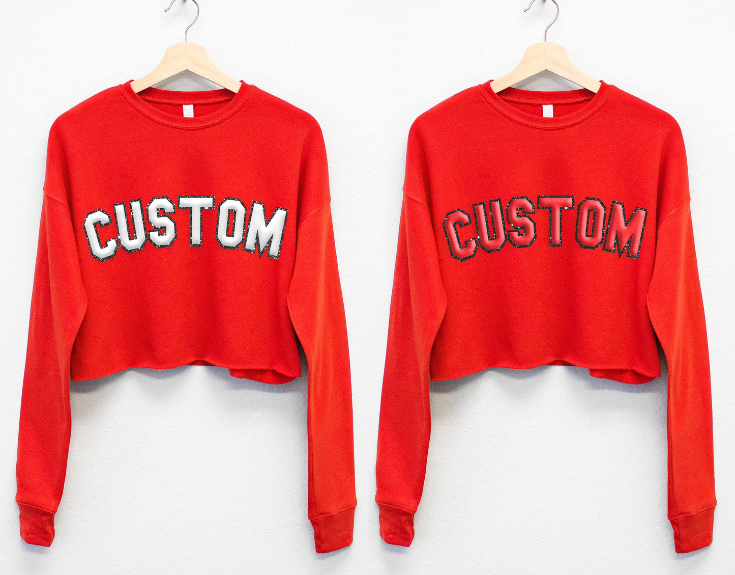 Nobullwoman Apparel - CUSTOM Embossed BLOCK Puff Print & GLITTER Crop Sweatshirt: Baby Blue / L