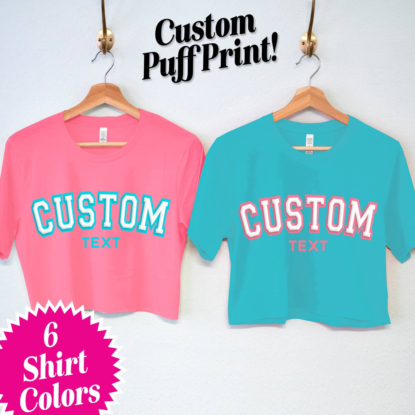 Nobullwoman Apparel - Summer Vibes Small Business CUSTOM PUFF PRINT Cropped Tees: Aqua / S