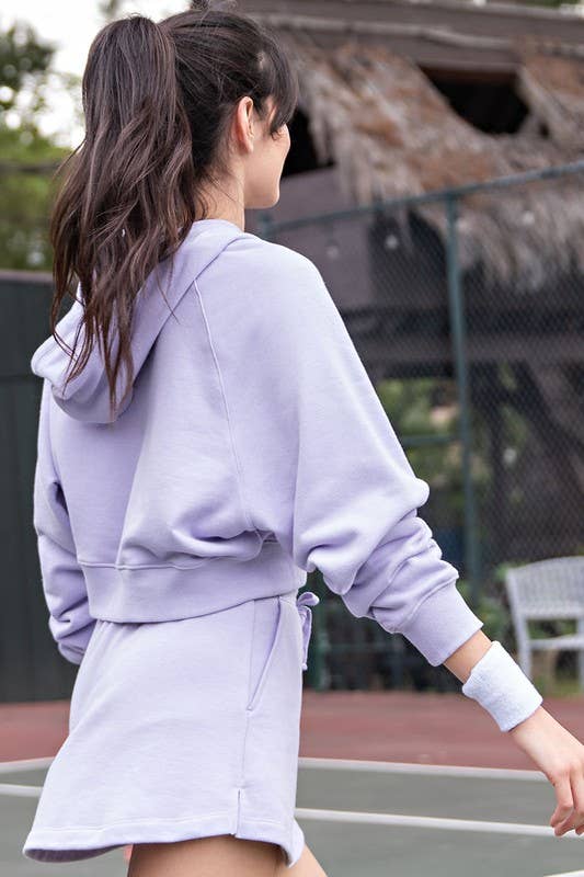 Sunday Morning - J123137 LONG-SLEEVE FRENCH TERRY HOODIE CROP JACKET: Flamingo Pink / S-M-L (2-2-2)