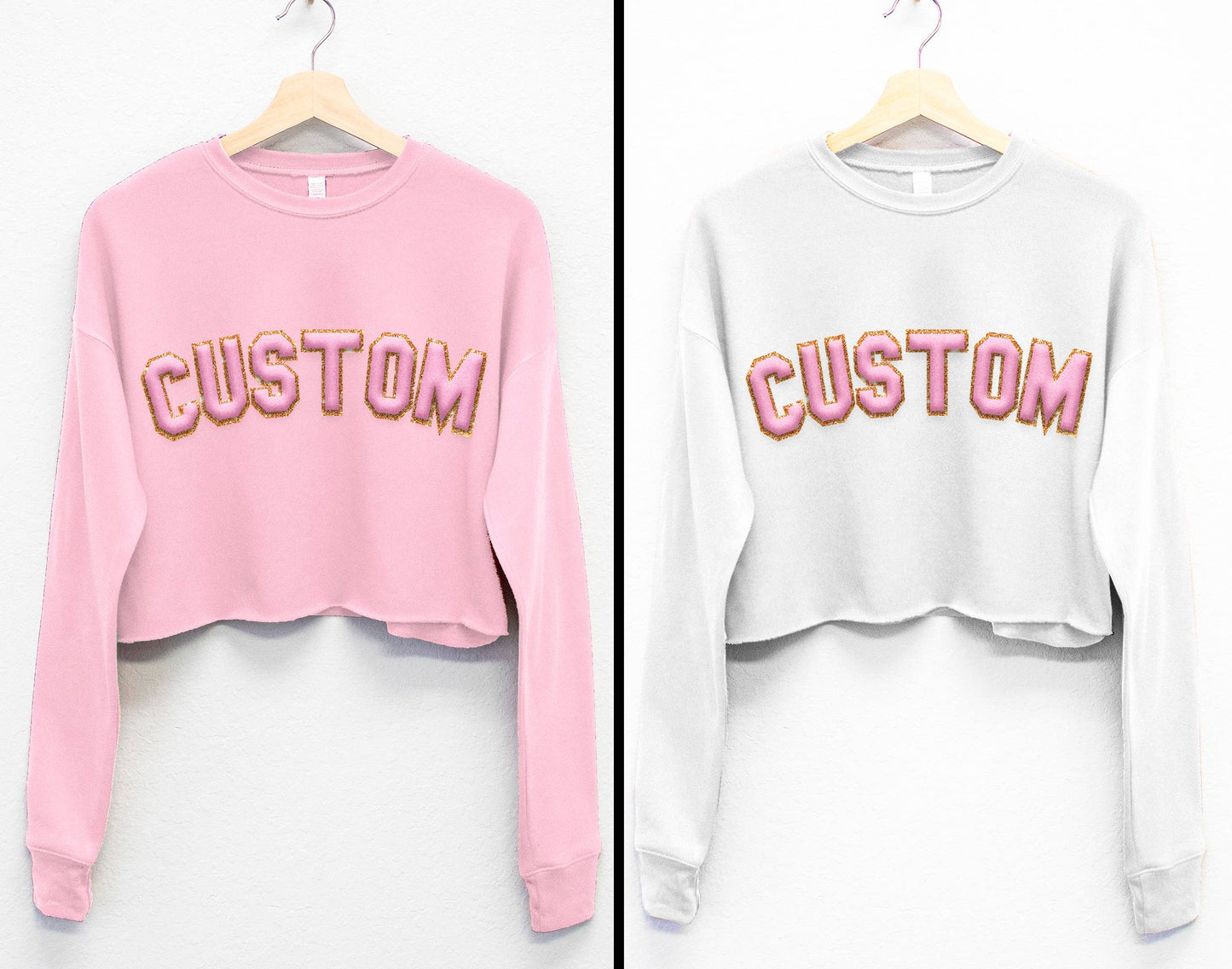 Nobullwoman Apparel - CUSTOM Embossed BLOCK Puff Print & GLITTER Crop Sweatshirt: Baby Blue / L