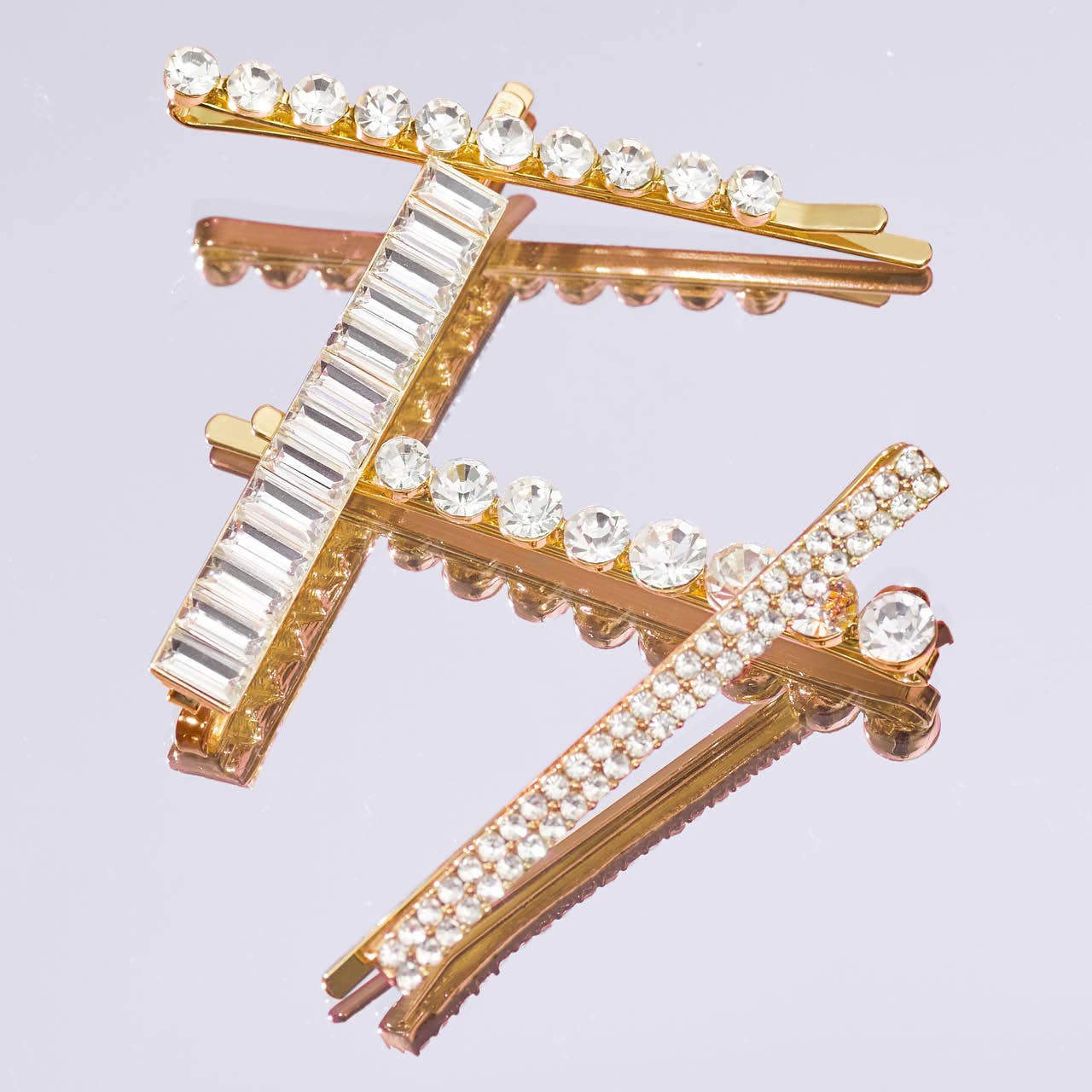 KITSCH - Metal Rhinestone Assorted Bobby Pins 4pc Set - Gold