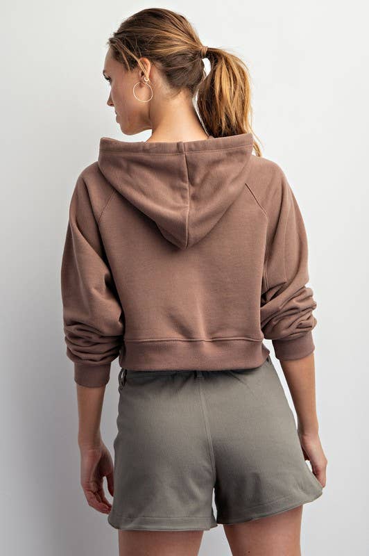 Sunday Morning - J123137 LONG-SLEEVE FRENCH TERRY HOODIE CROP JACKET: Flamingo Pink / S-M-L (2-2-2)