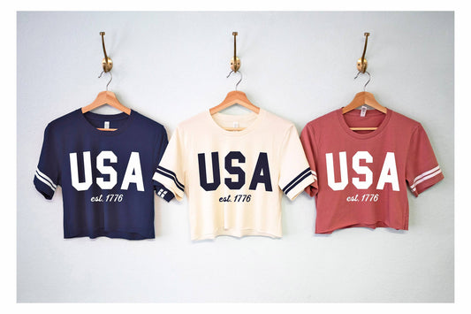 Nobullwoman Apparel - Usa Patriotic Crop Tops, 4Th Of July Crop Top Shirts, Fourth: Navy Blue / S