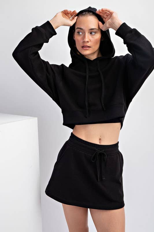 Sunday Morning - J123137 LONG-SLEEVE FRENCH TERRY HOODIE CROP JACKET: Black / S-M-L (2-2-2)