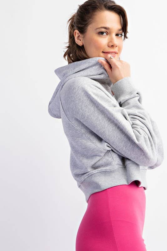 Sunday Morning - J123137 LONG-SLEEVE FRENCH TERRY HOODIE CROP JACKET: Flamingo Pink / S-M-L (2-2-2)