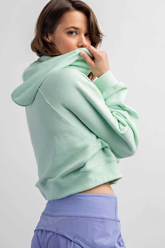 Sunday Morning - J123137 LONG-SLEEVE FRENCH TERRY HOODIE CROP JACKET: MINT / S-M-L (2-2-2)