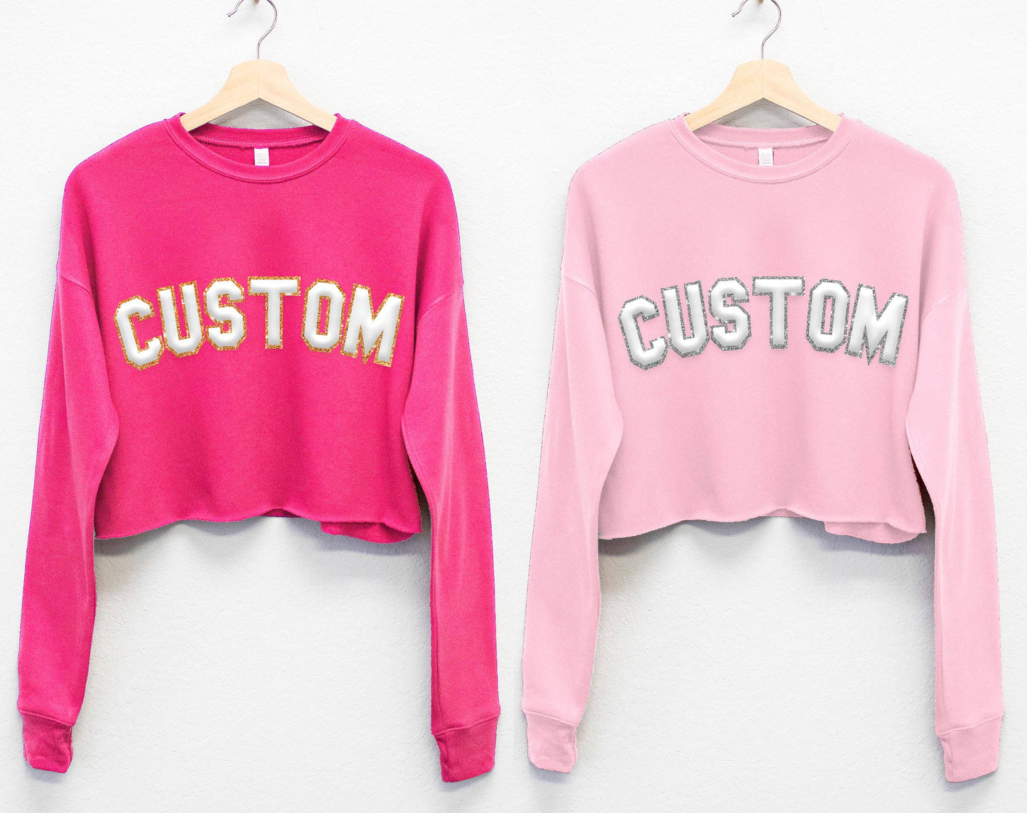 Nobullwoman Apparel - CUSTOM Embossed BLOCK Puff Print & GLITTER Crop Sweatshirt: Hot Pink / S