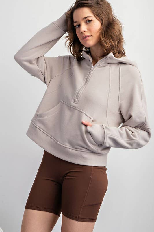 Sunday Morning - JS873037 CROPPED FRENCH TERRY HOODIE JACKET: BABY PINK / S-M-L (2-2-2)